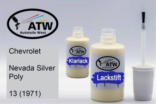 Chevrolet, Nevada Silver Poly, 13 (1971): 20ml Lackstift + 20ml Klarlack - Set, von ATW Autoteile West.